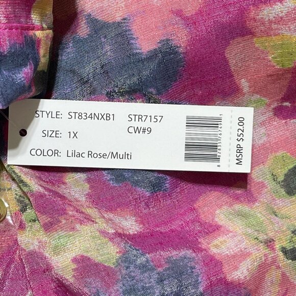 New Zac & Rachel Floral Blouse Size 1X Lilac Rose Button Front Long Sleeve - Picture 6 of 8